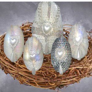White Glamourous INSPIRED Luxury Easter Egg Set 5, Custom Eggs, Easter Décor
